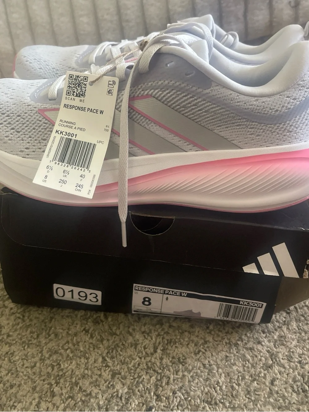 Adidas Response Pace W Women's Running Shoes - Light Gray with Pink Accents W 8